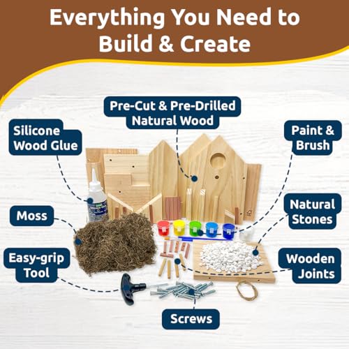 Cottage Birdhouse Kit - Easy DIY Wooden Bird House for Outdoors
