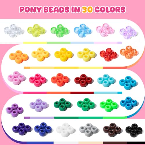 Simetufy 6000Pcs Pony Beads 30 Colors Kandi Beads Bulk for Bracelet Making