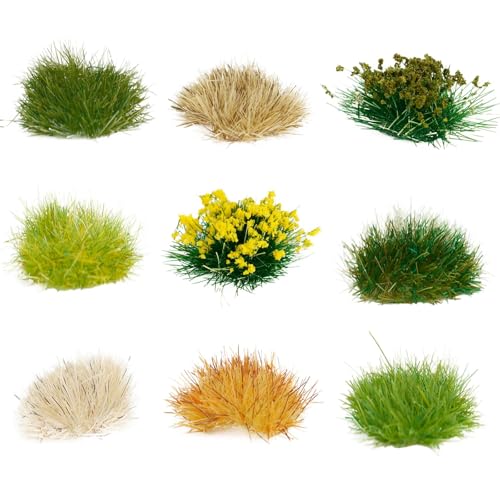 Warmtree 126 Pcs Static Grass Tufts, Diorama Supplies for Scene Accessories - color: Green,dry Yellow