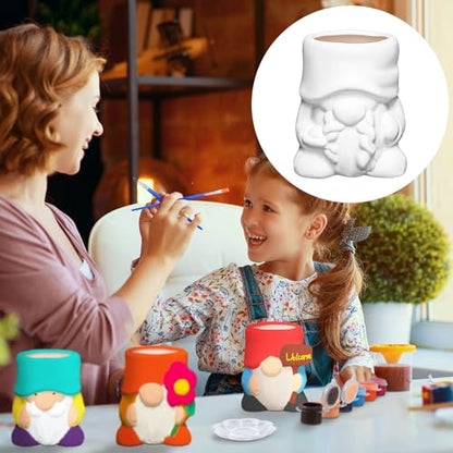 Beeveer 6 Sets Paint Your Own Gnomes Succulent Planter Cute Mini Unpainted Flower Pots DIY Paintable Succulent Pots for Christmas Classroom DIY Craft Project Activity - style: Gnome