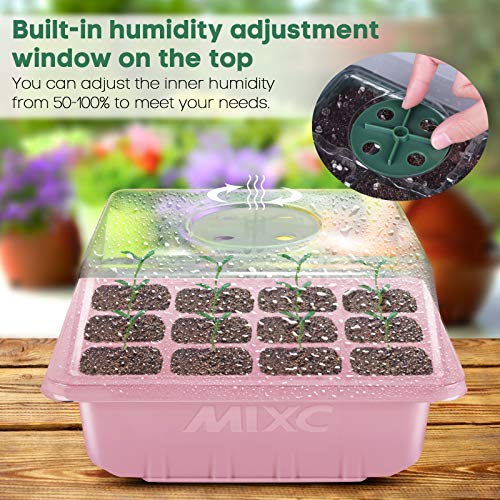 MIXC 10 Packs Seed Starter Tray ，Seed Starter Kit with Humidity Dome (120 Cells Total Tray) Seed Starting Trays Plant Starter Kit and Base Mini Greenhouse Germination Kit for Seeds Growing Starting - color: Pink, size: 12 Cell-10 Packs-Clear Cover