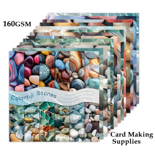 Scrapbook Paper, 24 Sheets 6"×6” 160gsm Single-Sided Patterned Cardstock - color: 24 sheets-colorful stones