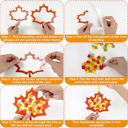 Kepeel Fall Suncatcher Craft Kit, 42 Packs Leaf Tissue Paper Crafts