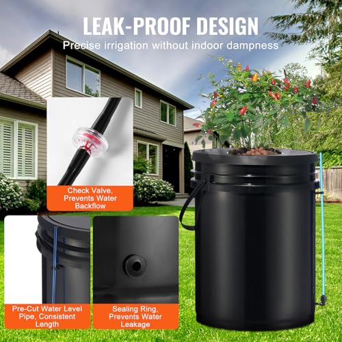 VEVOR DWC Hydroponic System, 5 Gallon 8 Buckets, Deep Water Culture Growing Bucket, Hydroponics Grow Kit with Pump, Air Stone and Water Level Device, for Indoor/Outdoor Leafy Vegetables - style: 8 Buckets