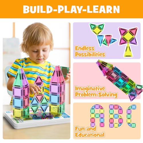 42PCS Mini Magnetic Tiles Travel Set with Iron Storage Box - Portable STEM Building Blocks for Kids 3-8, Montessori Educational Magnet Toys for Airplane, Car Rides & On-The-Go Play - size: Mini