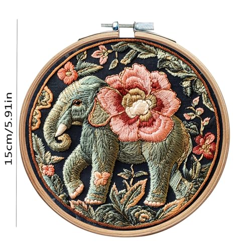 SCECALA 4 Pack Elephant Floral Embroidery Kit for Beginners - color: Pink and Green