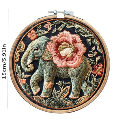 SCECALA 4 Pack Elephant Floral Embroidery Kit for Beginners - color: Pink and Green