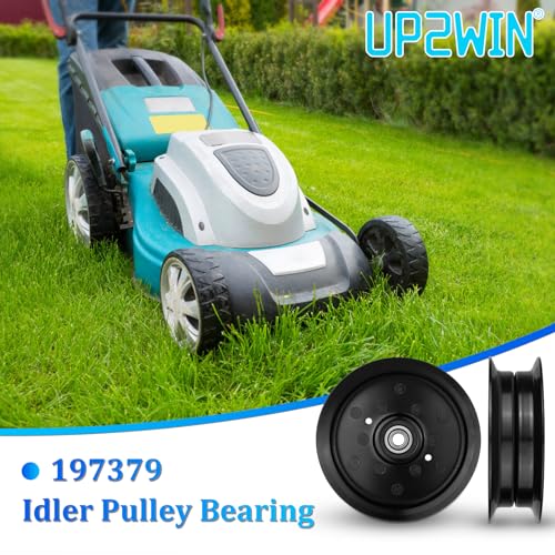 UP2WIN Flat Idler Pulley Bearing Compatible with Craftsman Husq A riens Sears Pou LAN Riding Lawn Mower Tractor with 42" 46" 48" 54” Deck, Replace 197379, 196106, 2 Pack - size: 197379_2pc