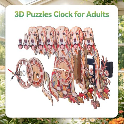 3D Puzzles for Adults Dog Clock Crafts for Adults Wooden Puzzles - color: Garden Dog