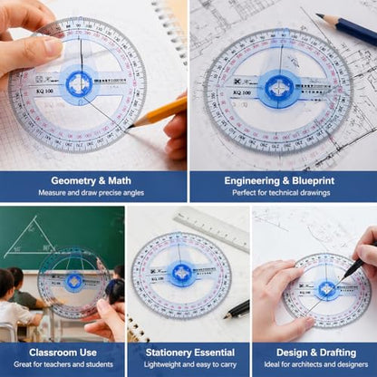 4 Pack Clear Plastic 360° Full Circle Protractor for Geometry - color: blue