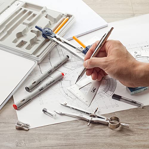 Mr. Pen- Professional Geometry Set, 15 pcs, Drafting Tools with Protractor - color: Silver