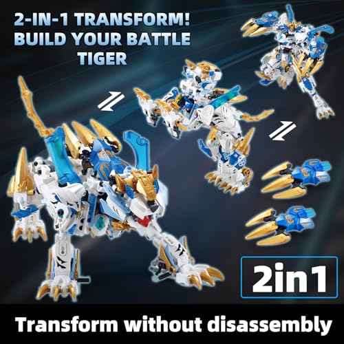 TIALLOW White Tiger Mech Building Block Set, 2 in 1 Transforming Robot Toy - style: White Tiger