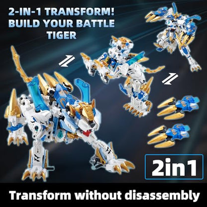 TIALLOW White Tiger Mech Building Block Set, 2 in 1 Transforming Robot Toy - style: White Tiger