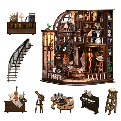 DIY Miniature House Kit for Adults & Teens, Grand Bookstore Scene Mini House Decor with LED, 3D Wooden Puzzle Gift for Book Lovers & DIY Fans (Bacchus Bookstore) - style: Bacchus Bookstore