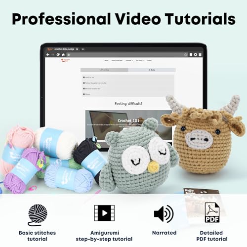 CrochetBox Highland Cow and Owl Crochet Kit for Beginners, 2 PCS Set - color: 2 PCS Highland Cow and Owl