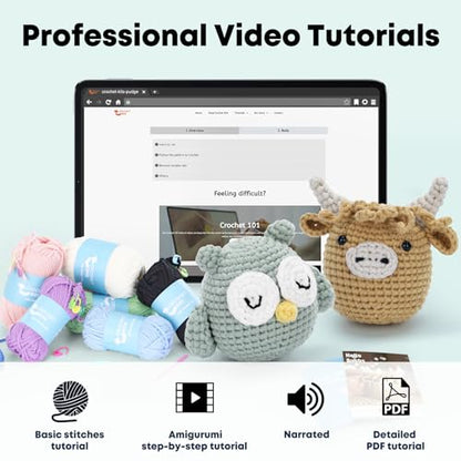 CrochetBox Highland Cow and Owl Crochet Kit for Beginners, 2 PCS Set - color: 2 PCS Highland Cow and Owl