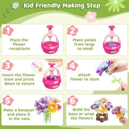 TingingYuli Flower Press Kit for Kids, DIY Flower Bouquet Maker, Ages 4-8 - color: Rose