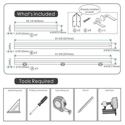 Door Jamb Frame Kit with Pre-Installed Hinges & Door Seal Strips & Handle, Primed Composite Door Frame Kit, Pine Wood, Right Handed, 81.65 in. x 4.57in. x 1.18 in - color: Black Hardware-Right Handed