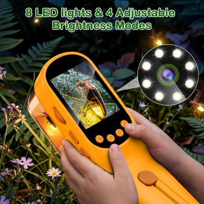 CIMELR Bug Catcher for Kids with 2.4" Screen, 500X Digital Microscope, 1080P Photo/Video, 1000mAh Battery, 8 LED, PC Real-Time Imaging, STEM Nature Toy & Gift for Boys Girls Ages 3-12 - color: Yellow