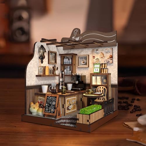 DIY Miniature Dollhouse Kit, 3D Wooden Puzzle Coffee Shop Model, Creative Mini Cafe Building Set with Furniture, Arts and Crafts Gift for Adults & Teens (Country Cafe) - style: Rustic