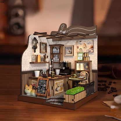 DIY Miniature Dollhouse Kit, 3D Wooden Puzzle Coffee Shop Model, Creative Mini Cafe Building Set with Furniture, Arts and Crafts Gift for Adults & Teens (Country Cafe) - style: Rustic