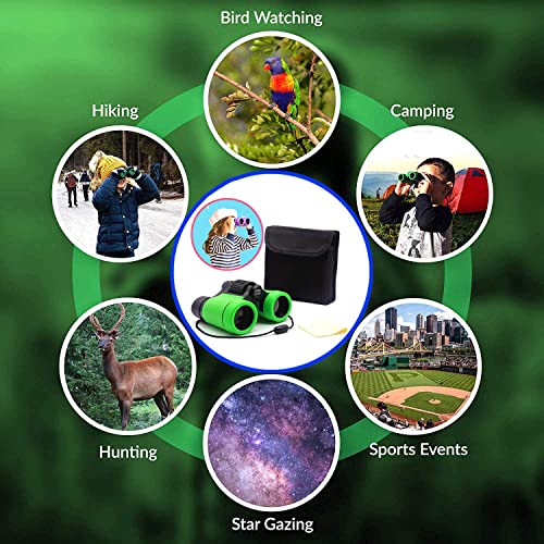 Kids Binoculars Ages 3-12 with Compass & Whistle - color: Green