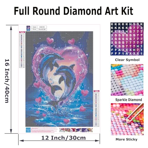 5D Diamond Art Kits for Adults, Dolphins in Love Diamond Painting Kit - color: HS018-1