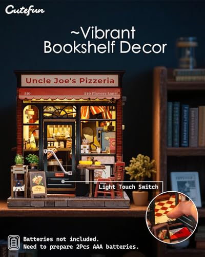 Cutefun Book Nook Kits for Adults - DIY Miniature Pizza Shop House Kit - color: Uncle Joe's Pizzeria