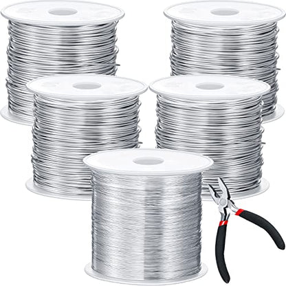 Funrous 5 Rolls Copper Wire 18 20 22 24 26 Gauge with Pliers,Silver - color: Silver