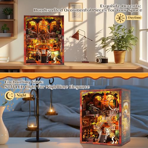 VORATHIS Dinosaur Book Nook Kit LED, 3D Wooden Puzzle Museum for Adults