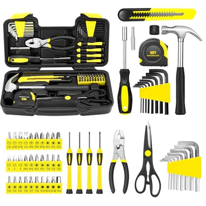 58-Piece Household Tool Set, Yellow Hand Kit with Plastic Toolbox - color: Yellow, size: 58-Piece