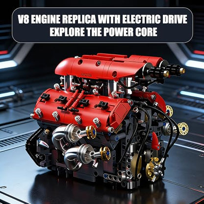 V8 Engine Model Kit that Runs, 1370 Pcs Desk Display Gift for Teens 14+ - style: 1-V8