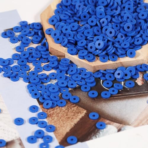 2000pcs Royal Blue Clay Beads 6mm for Bracelets Making Flat Round Polymer Clay Bead Heishi Beads for Jewelry Making Earring Bracelets Necklace - color: Royal Blue