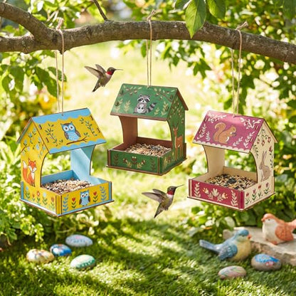 6 Pack Wooden Bird Feeder Kits Bulk Bird Houses to Paint Unfinished Craft