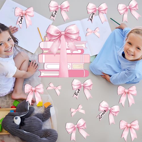 Pink Bow Bulletin Board Set Motivational Kindness Classroom Bulletin Board Decorations Bow Reading Book Cutouts Border Classroom Decorations for Back to School Office Home Chalkboard Decor Wall Door - style: Bow