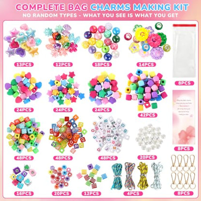 Funtopia DIY Bag Charms, 394 Pcs Acrylic Bead Keychain Making Kit