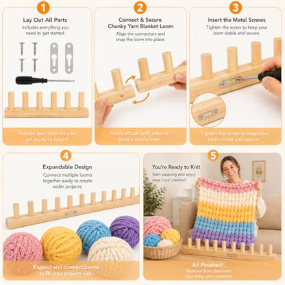 48'' Chunky Knitting Blanket Loom, Adjustable Wood Knit Loom with Detachable Modules, Portable Hand Weaving Loom Kit for Beginners, DIY Yarn Craft Tool for Home & Trave (48 inch) - size: 48 in – 4 Sections