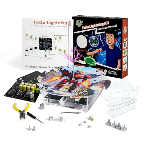 eUda+ STEM Tesla Lightning Kit for Kids&Adults 8-10 11-17 18+ Stem Toys for Ages 8-13 Teen Gift for Boys Girls 13-17 Science Kit for Kids 12-16 Build Your Own Tesla Coil Kit (Assembly Version, FWFB)