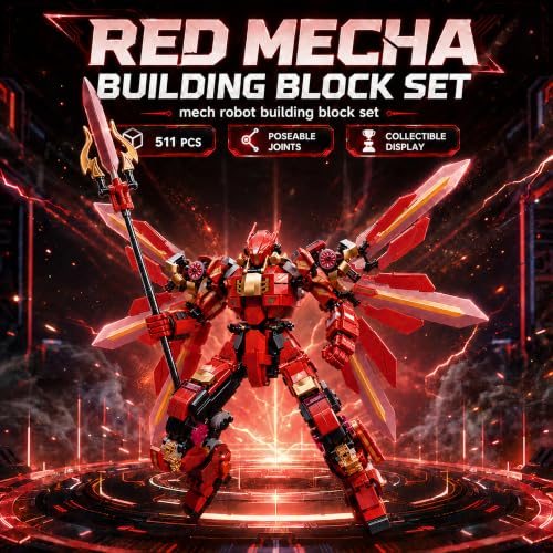 Red Mech Robot Building Block Set for Mecha Fans 511 Pcs - style: Red Robot