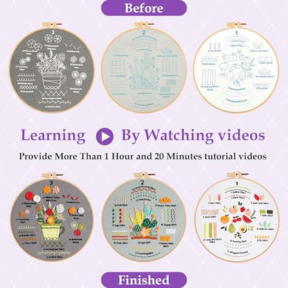 Embroidery Kit for Adult Beginners, 3 Pack Embroidery Stitches Practice Kit to Learn 31 Stitches, with Step-by-Step Instructions & Videos, Tools, DIY Needlework Craft Gift for Craft Lovers Women - color: Embroidery Kit-F