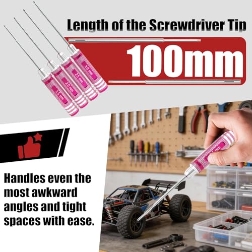 4Pcs RC Hex Drivers 1.5 2.0 2.5 3.0mm Screwdriver Hex Tool Kit - color: Pink