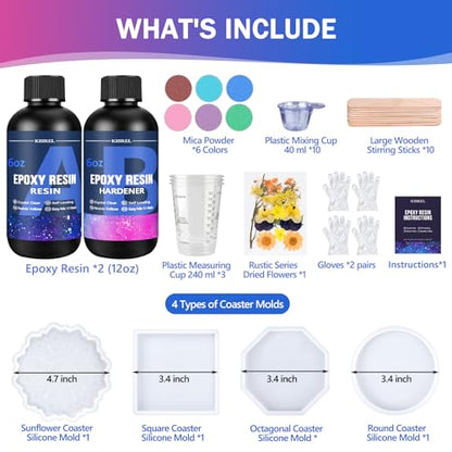 KISREL Epoxy Resin Kit for Beginners, 12OZ Resin Kit with Silicone Molds - size: 12oz kit