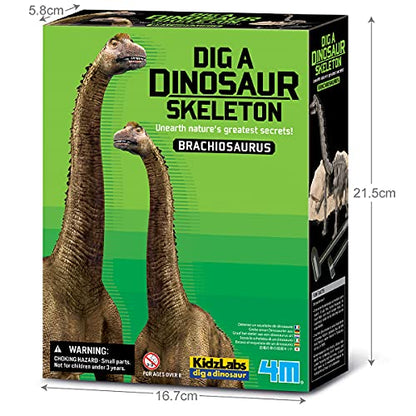 4M Dig a Brachiosaurus Skeleton Kit for Kids Ages 8-12 – Jurassic Fossil Excavation Set with 14 Realistic Bones, STEM Paleontologist Digging Kit with Hammer, Chisel & Brush, Educational Gift