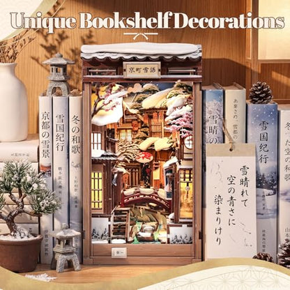 Fsolis Book Nook Kit for Adults – Japanese DIY 3D Wooden Puzzles - color: Kyoto Snow Whisper