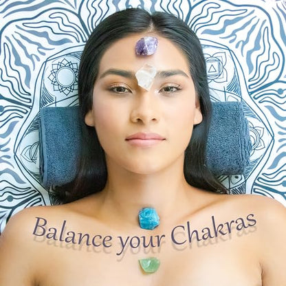 Crystals and Healing Stones Set 31Pcs - Healing Crystals & Stones - 14 Real Raw Chakra Rocks, 7 Gemstones Bottles, 3 Essential Oils,Pendant Necklace, Pendulum Board, Amethyst Cluster, Bracelet & Guide