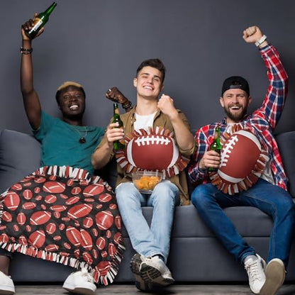 Vicenpal Set of 3 Football Tie Blanket & Pillows Craft Kit 57 Inch No Sew Fleece Blanket Kit Football Gifts Throw Crafts Tie Knot Quilt Squares Fabric Sports Ball Theme Decorations for Party - style: Football
