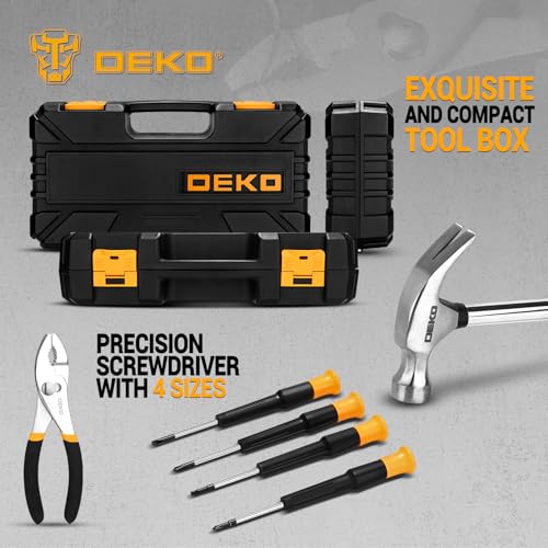 62-Piece Household Tool Set：Small Basic Home Tool Kit with Plastic Toolbox, Hand Tools with Storage Case DEKOPRO