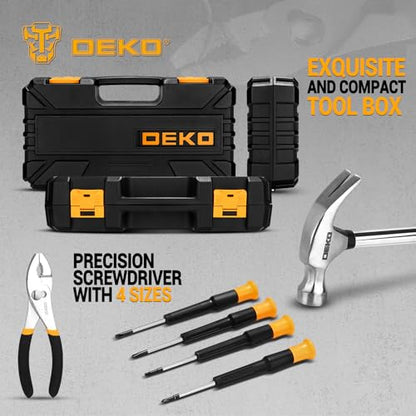 62-Piece Household Tool Set：Small Basic Home Tool Kit with Plastic Toolbox, Hand Tools with Storage Case DEKOPRO