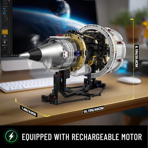 BRICXOR Aircraft Engine Building Kit, Mechanical Aviation Turbojet Engine Model Kit That Runs, Collectible Blocks Kit for Adults, Science Education STEM Set (564 PCS)