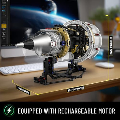BRICXOR Aircraft Engine Building Kit, Mechanical Aviation Turbojet Engine Model Kit That Runs, Collectible Blocks Kit for Adults, Science Education STEM Set (564 PCS)